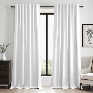 96 Inch Linen Blackout Curtains – Ivory White 100% Blackout Drapes