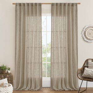 LAMIT Taupe Linen Look Curtains 52 x 95 Inch – Set of 2 Panels