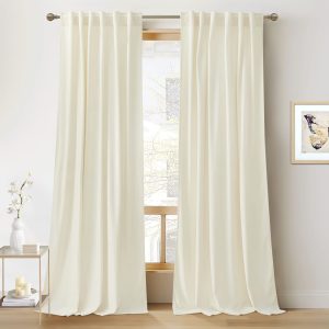 RYB HOME Cream White Velvet Curtains 80 Inch – Room Darkening Drapes