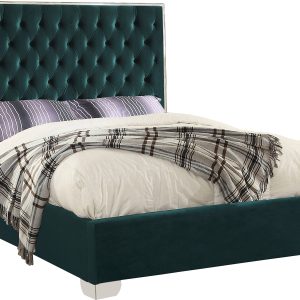 Meridian Lexi Deep Tufted Velvet Bed with Chrome Legs – Queen