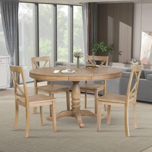 Merax Solid Wood Dining Table Top – 5 Piece Set (No Chairs Included)