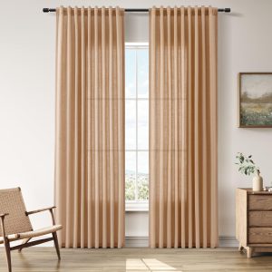 Camel 84” Back Tab Linen Curtains – Modern Farmhouse Window Panels