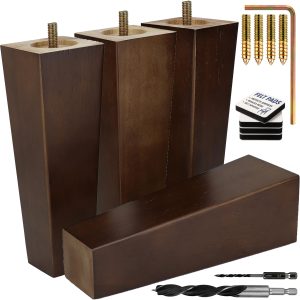 Premium Walnut Square Furniture Legs – Full Install Kit | Choose Size & Color