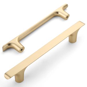 Amerdeco 5" Brushed Gold Cabinet Pulls – Zinc Alloy Kitchen Handles, 10 Pack
