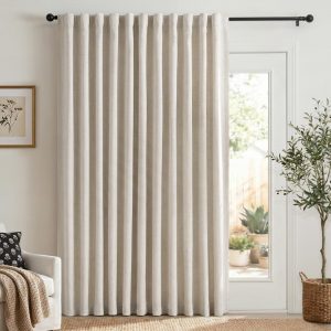 100% Blackout Linen Curtains 96" – Thermal Insulated Cream Drapes, 1 Panel Set