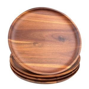 AIDEA 11" Acacia Wood Dinner Plates – Round Unbreakable Serving Plates, Set of 4