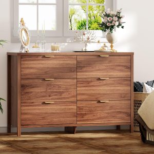 Ieejdn 6-Drawer Modern Dresser 47.2" – Walnut Chest of Drawers, Bedroom & Living Room Storage TV Stand