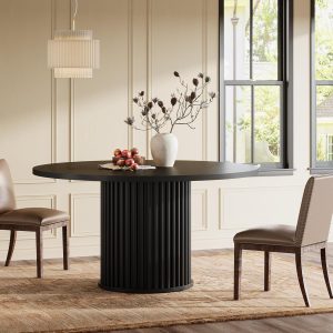 Tribesigns 47" Black Round Dining Table – Modern Fluted MDF & Metal Base, Seats 4–6 (Damaged Parts)