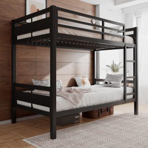 Einhomn Twin Over Twin Metal Bunk Bed – Heavy Duty Frame with Ladder & Guardrails, Black (Box 2 Only)