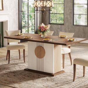 Tribesigns 55" Farmhouse Dining Table – Rectangular Wood Table for 4–6 People, Oak Brown & White for Kitchen & Dining Room