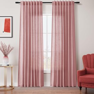 Joywell Canyon Rose 84" Linen Curtains – 2-Panel Light Filtering Semi-Sheer Boho Farmhouse Window Drapes, 52x84 for Living Room & Bedroom