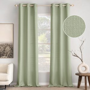 MIULEE 96" Sage Green Faux Linen Curtains – 2-Panel Semi-Sheer Burlap Textured Grommet Drapes for Living Room & Bedroom (W37xL96)
