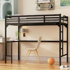 Costway Twin Metal Loft Bed with Guardrail – Heavy Duty Space-Saving Frame, Black (Box 1 Only)