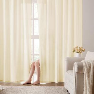 HOMEIDEAS 63" Taupe Semi-Sheer Privacy Curtains – 2-Panel Light Filtering Drapes for Living Room & Bedroom (W52xL63)
