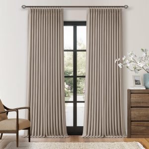 Dark Flax Linen 90" Pinch Pleat Blackout Curtains – 2-Panel Room Darkening Drapes, Burlywood/Birch Tan Brown for Bedroom & Living Room (Partial Set)
