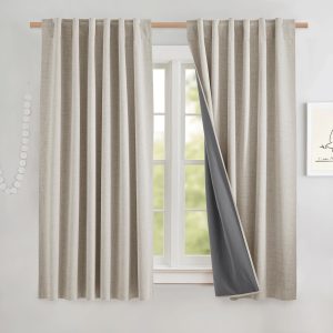 NICETOWN 68" Natural Linen Blackout Curtains – 2-Panel Thermal Insulated Drapes with Rod Pocket & Back Tab, Room Darkening for Bedroom & Windows (52x68)