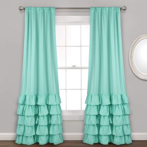 Lush Decor Allison Ruffle 84" Aqua Curtains – 2-Panel Light Filtering Window Drapes for Bedroom & Kids Room (40x84)
