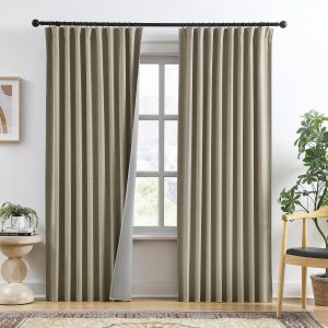 RAIN CITY 90" Light Taupe Linen Blend Blackout Curtains – 2-Panel Thermal Insulated Back Tab Drapes for Living Room (W50xL90)