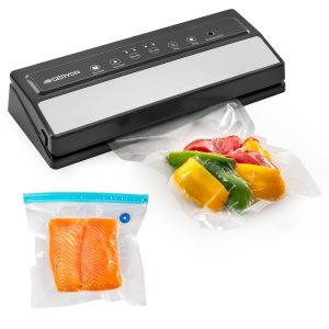 GERYON Automatic Vacuum Sealer Machine – LED Touch Panel Food Sealer for Dry & Moist Foods with Bags & Roll, Compact Silver Design for Sous Vide & Freezer Storage