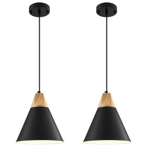 SESIMENT 2-Pack Black Farmhouse Pendant Lights – 9.4" Modern Kitchen Island Hanging Ceiling Lights for Bedroom, Living Room & Office