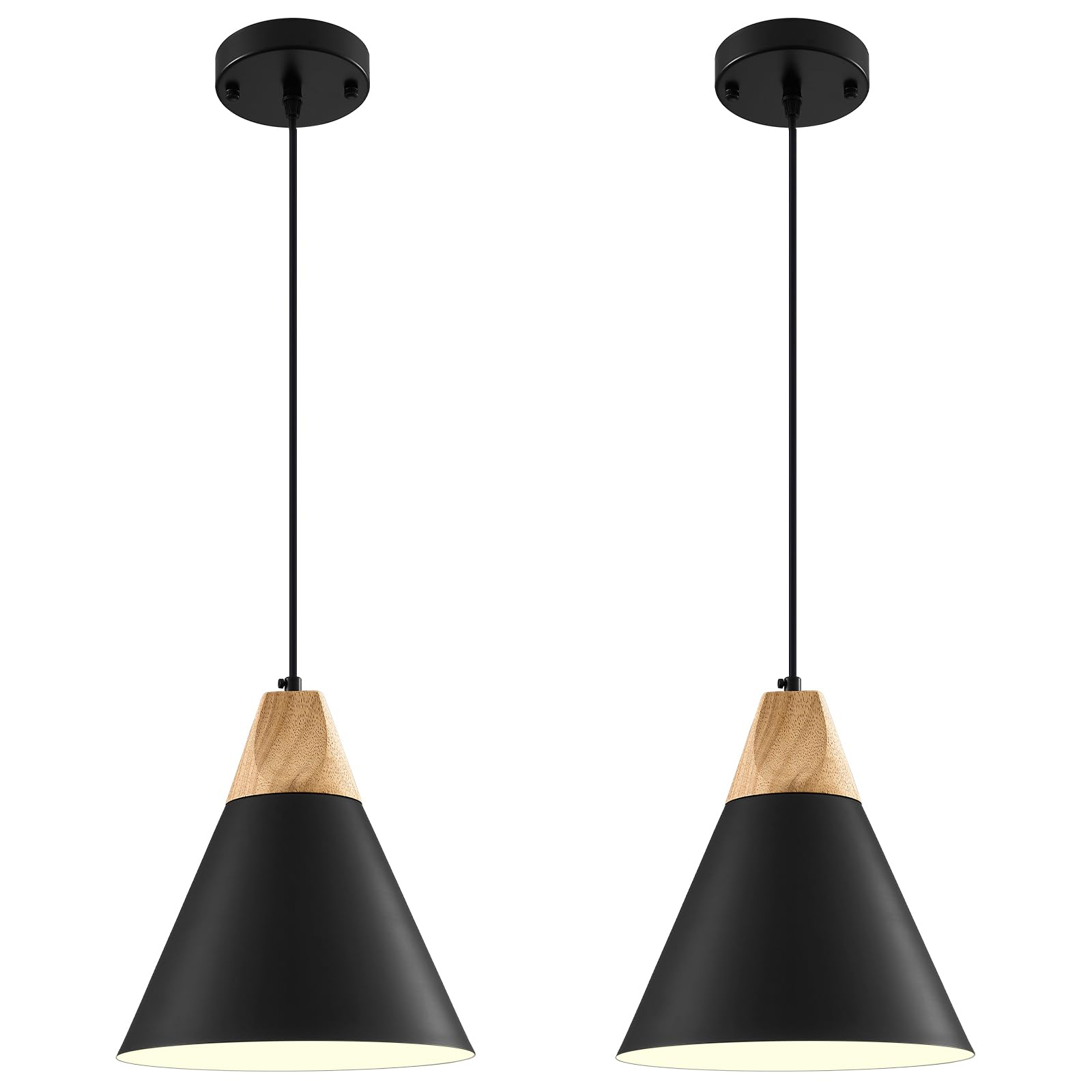 SESIMENT 2-Pack Black Farmhouse Pendant Lights – 9.4" Modern Kitchen Island Hanging Ceiling Lights for Bedroom, Living Room & Office