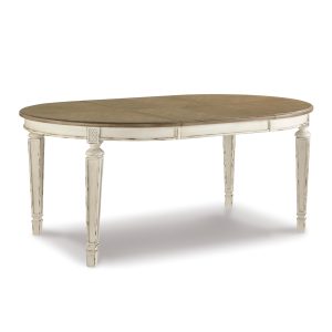 Ashley Realyn Oval Extension Dining Table – Seats 6, Antiqued Two-Tone Wood Finish, Distressed White (Missing Leaf)