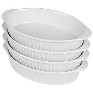LEETOYI Porcelain Oval Au Gratin Baking Dishes – Small White Ceramic Bakeware Set, 4 Pack