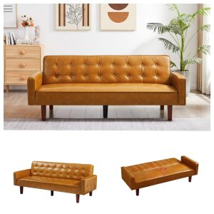 Trygoal Modern PU Leather 3-Seat Convertible Sofa, Brown