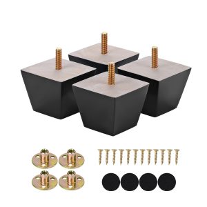 Michanco Furniture Legs 2 inch Black Square Sofa Couch Feet Wood Replacement Leg Set of 4 for Ottoman Dresser Cabinet
