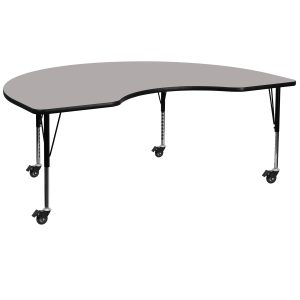 Flash Furniture 48" x 96" Kidney Activity Table – Grey Laminate, Height Adjustable Short Legs, Mobile Classroom/Training Table
