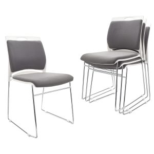 VACYOVKE 4-Pack Stackable Sled Base Chairs – Heavy Duty 1102LB Capacity, Gray Modern Guest/Office Chairs for Kitchen, Cafeteria & Training Rooms