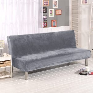Plush Futon Cover Stretch Armless Sofa Bed Slipcover, Silver Gray