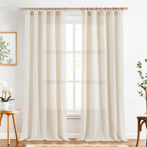 JINCHAN Linen Curtains 96 Inch Light Filtering, 2 Panels