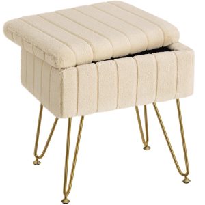 Greenstell Vanity Stool Chair with Storage, Faux Fur Ottoman