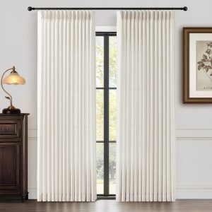 Pinch Pleated Linen Curtains 84 Inch, 2 Panel Set