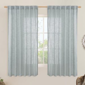 LAMIT Faux Linen Curtains 63 Inch, Light Filtering 2 Panels