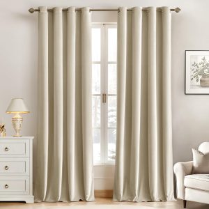 MIULEE Beige Velvet Blackout Curtains 84 Inch, 2 Panels