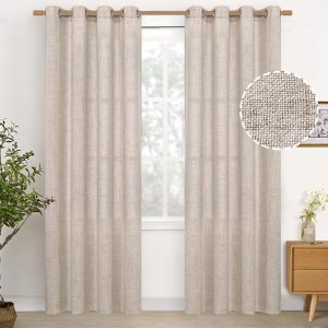 YoungsTex Beige Semi Sheer Curtains 84 Inch, 2 Panels