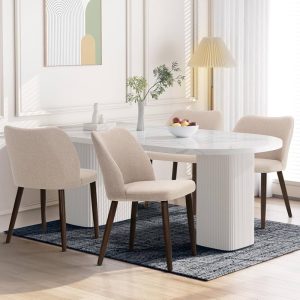 Wooden Dining Chairs Set of 2, Upholstered Fabric Camel