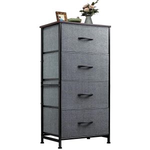 WLIVE 4 Drawer Fabric Dresser Storage Tower, Dark Grey