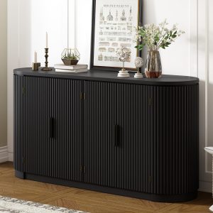 Merax 63" Sideboard Storage Cabinet – 4-Door Vertical Stripe Design, Adjustable Shelf & Metal Handles, Black (Parts Only)