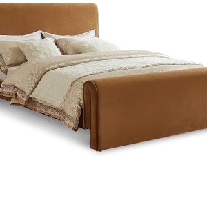 Meridian Furniture Sloan Collection King Velvet Upholstered Bed, Saddle