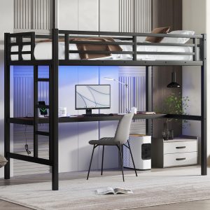 Bellemave Twin XL Loft Bed with Desk & Charging Station, Black