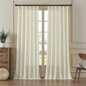 MASWOND Pinch Pleated Linen Curtains 108 Inch, 2 Panels
