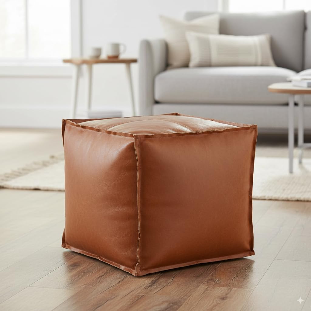 Unstuffed Moroccan Pouf Ottoman Cover Brown