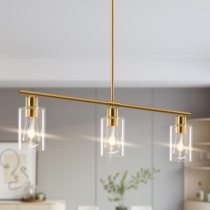 Yarlkav Linear Kitchen Island Chandelier 3-Light Gold