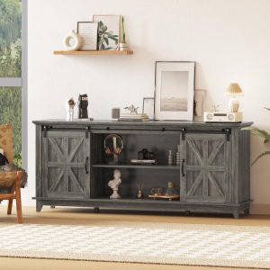 Garvee Home 66" Farmhouse TV Stand Oak
